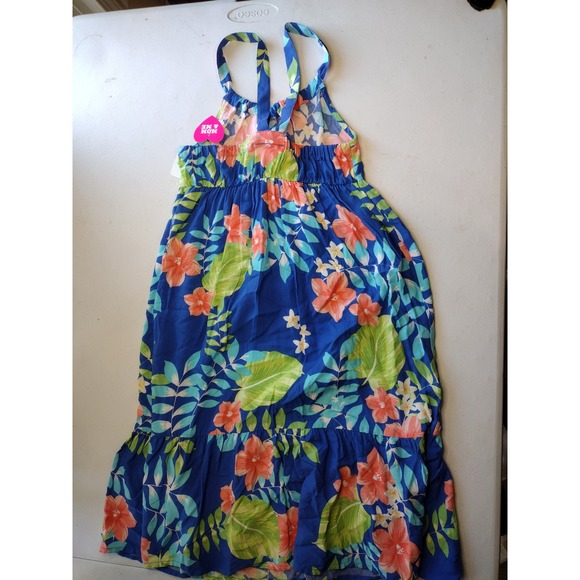 The Childrens Place Girls Tropical Floral Maxi Dress Blue Coral Green Size 7/8 - Picture 2 of 5
